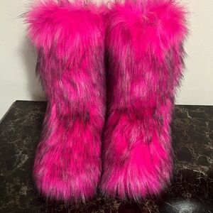 Pink fuzzy snow boots